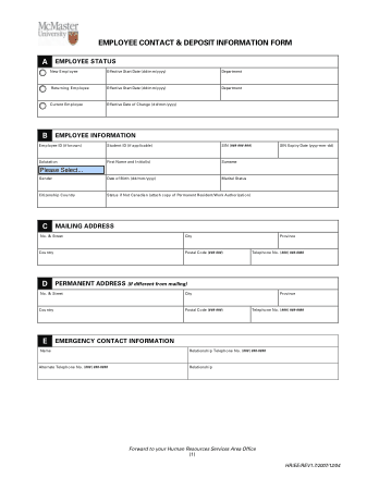 Free Download PDF Books, Employee Contact and Deposit Information Form Template