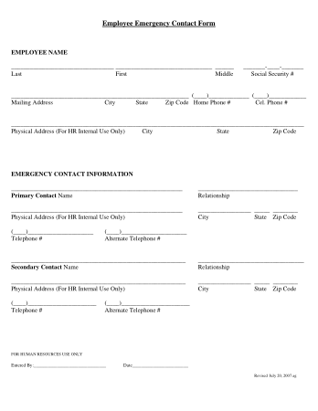 Free Download PDF Books, Employee Emergency Contact Form Template