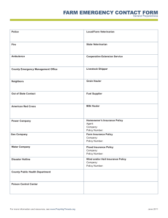 Free Download PDF Books, Farm Emergency Contact Form Template