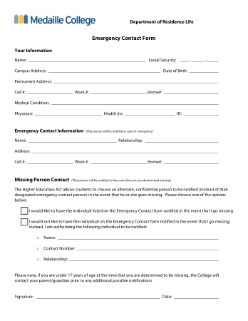 Free Download PDF Books, Medical College Emergency Contact Form Template