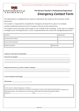 Free Download PDF Books, Professional Emergency Contact Form Template
