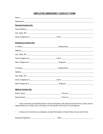 Free Download PDF Books, Sample Employee Emergency Contact Form Template
