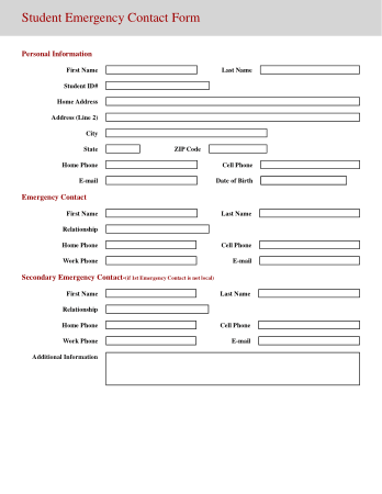 Free Download PDF Books, Student Emergency Contact Form Template