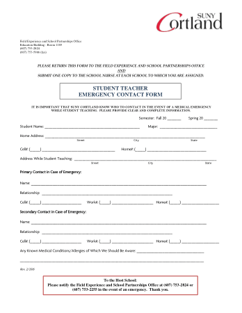 Free Download PDF Books, Student Teacher Emergency Contact Form Template