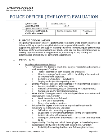 Free Download PDF Books, Police Officer Employee Evaluation Form Template