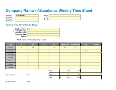 Free Download PDF Books, Excel Time Sheet Attendance Template