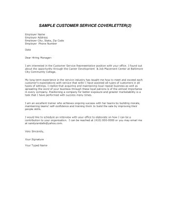 Free PDF Books, Cover Letter Example For Customer Service Template