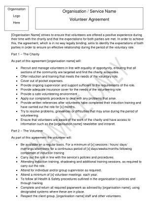 Free Download PDF Books, Charity Organisation Service Volunteer Agreement Template
