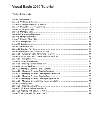 Free PDF Books, Visual Basic 2010 Tutorial