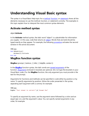 Free PDF Books, Understanding Visual Basic Commands and Syntax