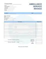 Ambulance Service Invoice Template Word | Excel | PDF