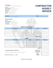 Contractor Hourly Invoice Template Word | Excel | PDF