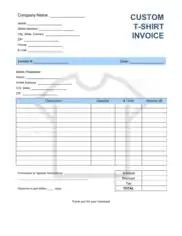 Custom T Shirt Invoice Template without Shipping Word | Excel | PDF