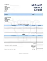 Free Download PDF Books, Mechanic Service Invoice Template Word | Excel | PDF