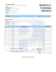 Monthly Parking Invoice Template Word | Excel | PDF