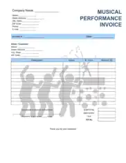 Musical Performance Invoice Template Word | Excel | PDF