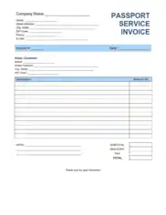 Passport Service Invoice Template Word | Excel | PDF