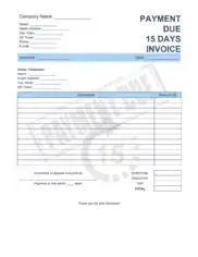 Payment Due 15 Days Invoice Template Word | Excel | PDF