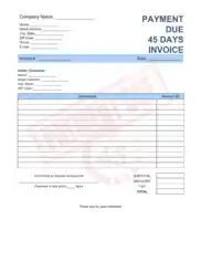 Payment Due 45 Days Invoice Template Word | Excel | PDF