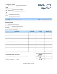 Products Invoice Template without Shipping Word | Excel | PDF