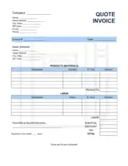 Quote Invoice Template Word | Excel | PDF