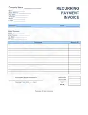 Recurring Payment Invoice Template Word | Excel | PDF