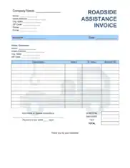 Roadside Assistance Invoice Template Word | Excel | PDF