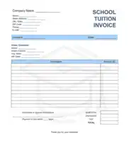 School Tuition Invoice Template Word | Excel | PDF