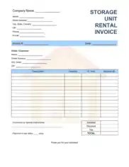 Storage Unit Rental Invoice Template Word | Excel | PDF