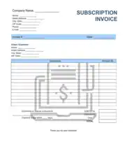 Subscription Invoice Template Word | Excel | PDF