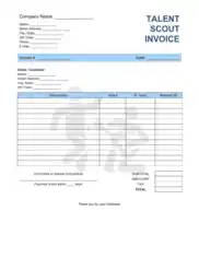Talent Scout Invoice Template Word | Excel | PDF