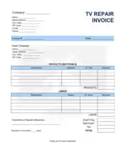 TV Repair Invoice Template Word | Excel | PDF