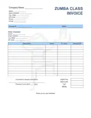 Zumba Class Invoice Template Word | Excel | PDF