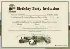 Heritage Park Birthday Party Invitation Template Word | PDF