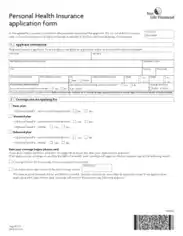 Personal Health Insurance Application Form Template