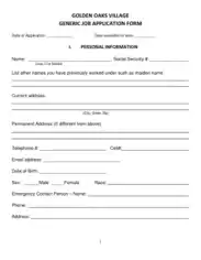 Generic Job Application Form Templates