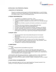 Free Download PDF Books, Junior Maintenance Engineer Job Description Template