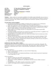 Operations and Maintenance Engineer Job Description Format Template
