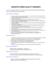 Manufacturing Quality Engineer Job Description Template