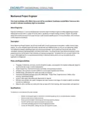 Free Download PDF Books, Mechanical Project Engineer Job Description Template