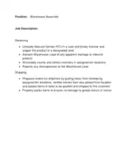 Sample Warehouse Associate Job Description Template