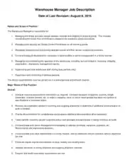 Free Download PDF Books, Warehouse Manager Job Description For Duties Template