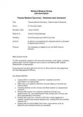 Trainee  Medical Secretary Job Description PDF
