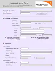 Personal Information Job Application Form Template