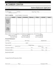 Generic Student Employment Application Template