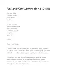 Free Download PDF Books, Bank Clerk Resignation Letter Template
