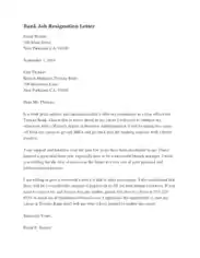 Bank Job Resignation Letter Template