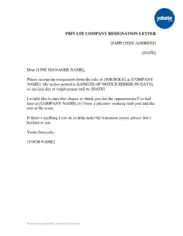 Private Company Resignation Letter Template