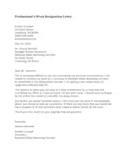 Free Download PDF Books, Professional Week Resignation Letter Template