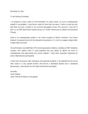Sample Letter of Recommendation for Graduate School Template